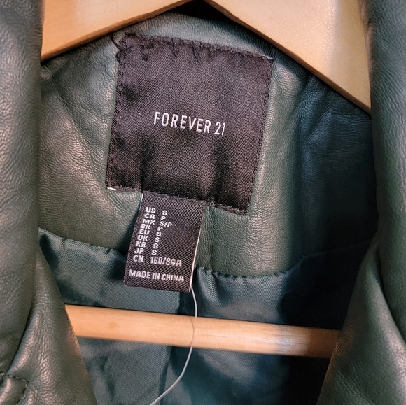 Forever 21 Green Leather Biker Jacket Size S NWOT - Picture 7 of 9